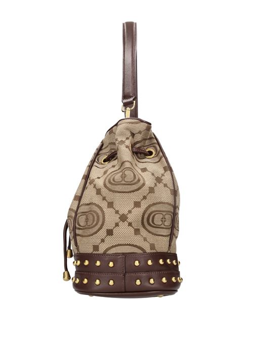Leather and fabric bucket bag LA CARRIE | MONOGRAM GINGER BUCKET JACQUARDBEIGE-MARRONE SCURO